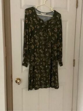 Skye's the Limit Olive Floral Long Sleeve Swing Dress